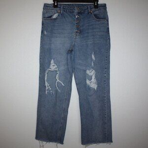 Distressed Button Fly Jeans
